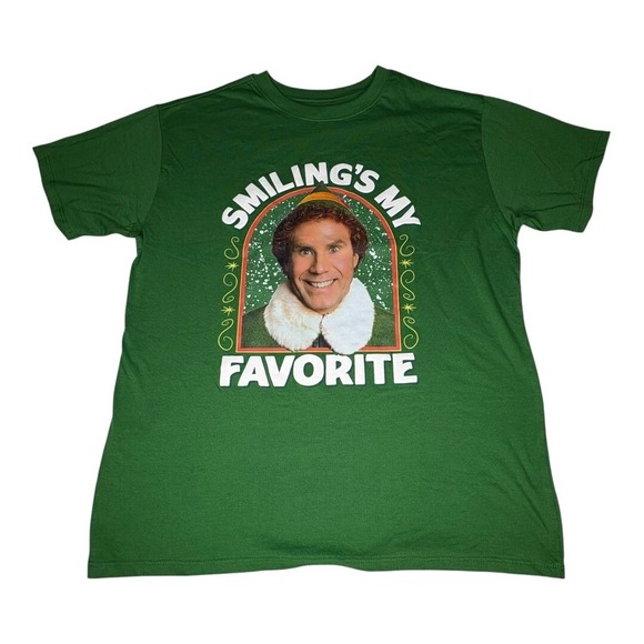 Elf Movie Graphic Tee Smiling's My Favorite Men Women Unisex Green Size XL - Picture 2 of 5